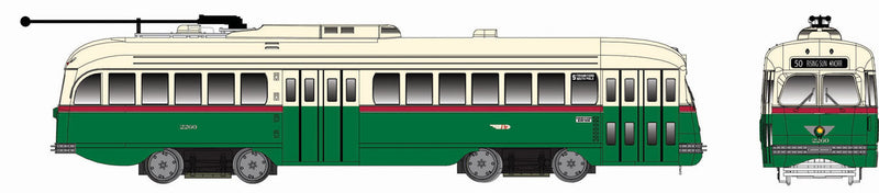 Kansas City-Style Post-War PCC Streetcar w/LokSound & DCC - Executive Line -- Philadelphia #2260 (green, cream, Destination: 50 Rising Sun - Knorr)