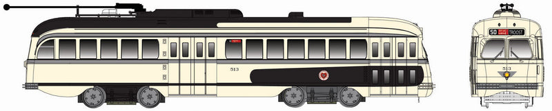Kansas City-Style Post-War PCC Streetcar - Standard DC - Executive Line -- Kansas City #725 (cream, black, 53 48th Troost Rockhill)