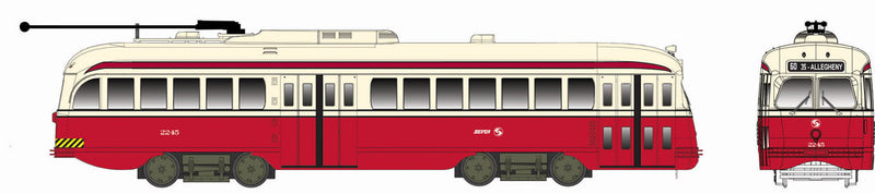 Kansas City-Style Post-War PCC Streetcar w/LokSound & DCC - Executive Line -- SEPTA #2245 (Ex-Toronto, maroon, cream, Sign: 60 35 Allegheny)