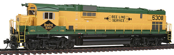 Executive Line Diesel Alco C630 w/Hi-Ad Trucks - Sound & DCC Equipped -- Reading #5308 (green, yellow, Bee Line Logo)