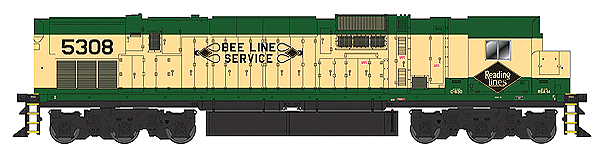 Executive Line Diesel Alco C630 w/Hi-Ad Trucks - Sound & DCC Equipped -- Reading #5310 (green, yellow, Bee Line Logo)