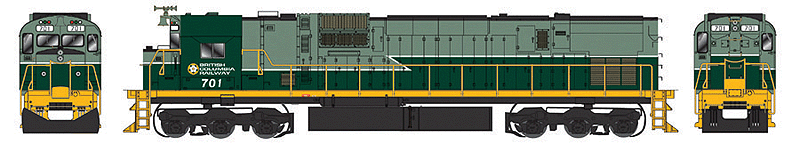 Executive Line Diesel Alco C-630M, Powered, w/SoundTraxx Sound -- British Columbia Railway #701 Dofasco Trucks