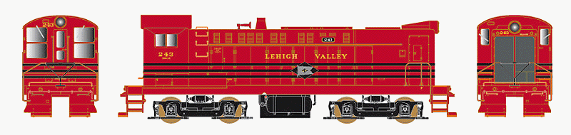 Baldwin S12 w/Sound & DCC - Executive Line -- Lehigh Valley #243 (Cornell Red, black, yellow)