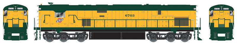 Alco C628 High Hood - Standard DC - Executive Line -- Chicago & North Western #6703 (Traditional yellow, green on Roof Line)