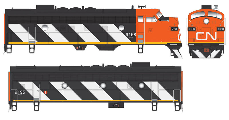EMD F7 A-B Set w/LokSound & DCC - Executive Line -- Canadian National #9154, 9197 (Stripe Scheme, black, white, red)