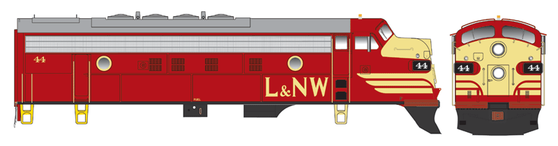 EMD F7A w/LokSound & DCC - Executive Line -- Louisiana & North West #44 (red, yellow, gray)-1