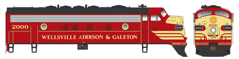EMD F7A w/LokSound & DCC - Executive Line -- Wellsville Addison & Galeton #2300 (red, yellow, black)