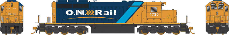 GMD SD40-2 - Standard DC -- Ontario Northland #1734 (blue, yellow, white, Large O.N. Rail, No Snow Shiel