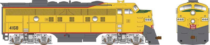 EMD F9AM Rebuild w/Large Branch Line Snowplow - Standard DC - Executive Line -- Rock Island #4168 (Ex-UP, Armour Yellow, gray)