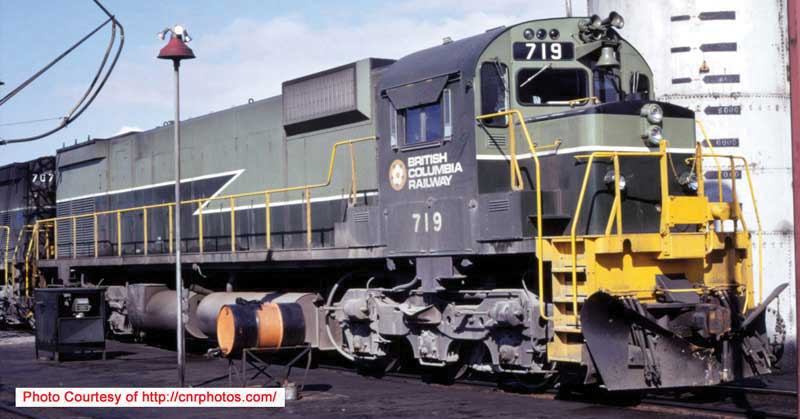 Montreal Locomotive Works M630 - Standard DC - Executive Line -- British Columbia Railway 719 (Two-Tone Green, Lightning Stripe, Nose Ditch L