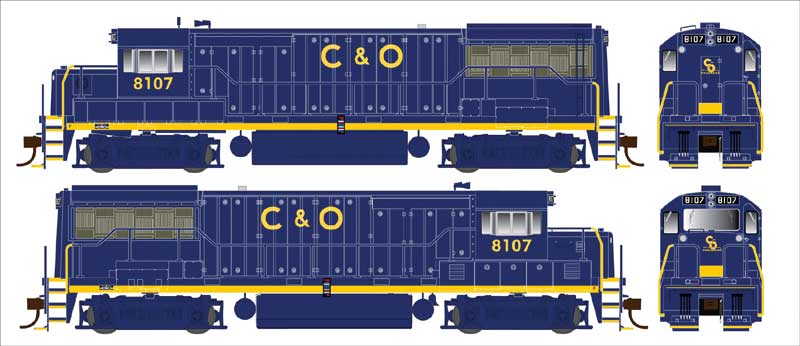 GE U25B Phase IIa - LokSound and DCC -- Chesapeake & Ohio 8106 (blue, yellow, Merger Renumbering)