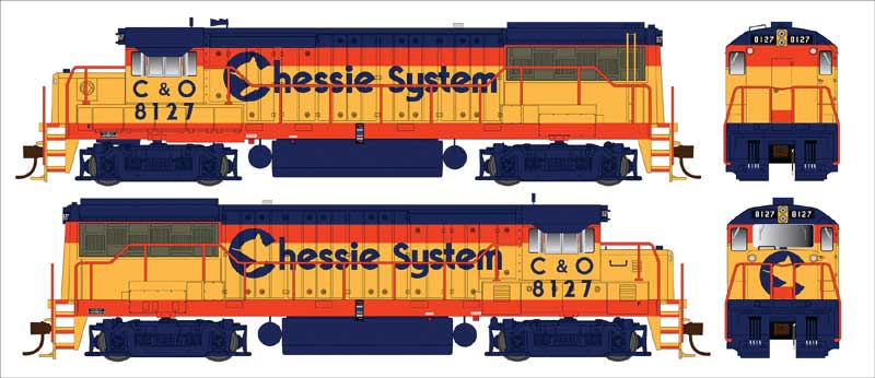GE U25B Phase IIa - LokSound and DCC -- Chessie System C&O 8127 (yellow, vermillion, blue)