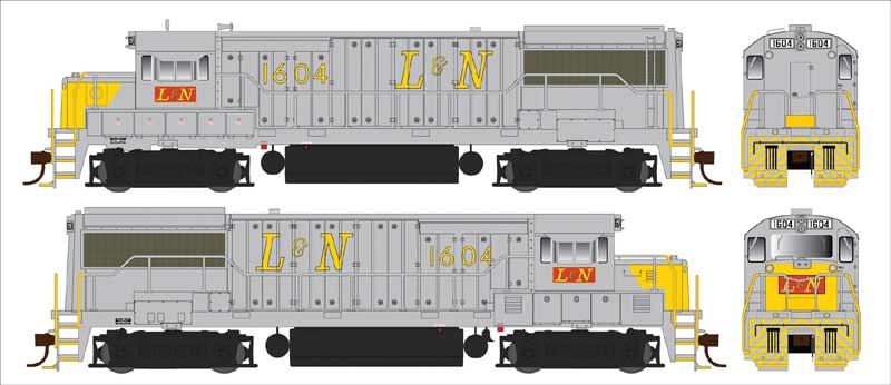 GE U25B Phase IIa - Standard DC -- Louisville & Nashville 1610 (gray, yellow, red)