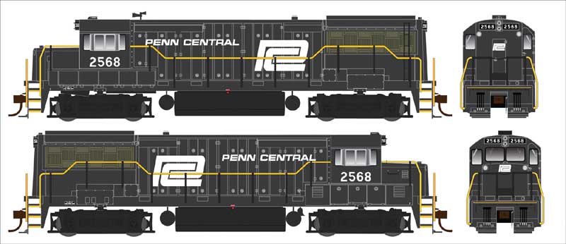 GE U25B Phase IV - Standard DC -- Penn Central 2568 (black, white, Large Logo)-2