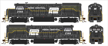 GE U25B Phase IV - Standard DC -- Penn Central 2568 (black, white, Large Logo)-2
