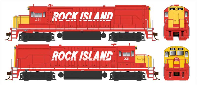 GE U25B Phase IV - LokSound and DCC -- Rock Island 227 (red, yellow, white, Billboard Lettering)