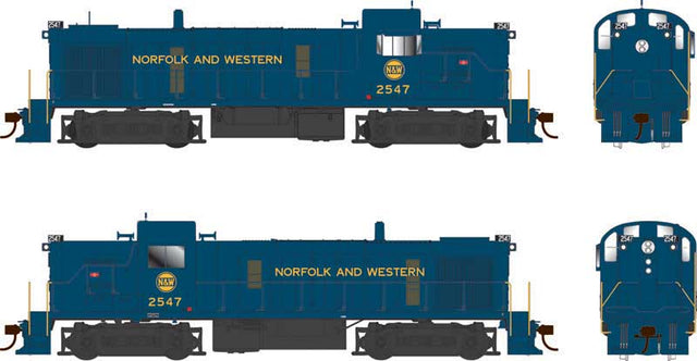 Alco RS3 Phase 3 - Standard DC -- Norfolk & Western #2547 (Ex-NKP, blue, yellow, Hamburger Logo)