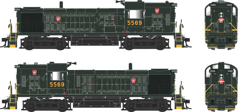 Alco RS3 Hammerhead High Hood - Standard DC -- Pennsylvania Railroad #5569 (No Trainphone Antenna, Brunswick Green, Small r