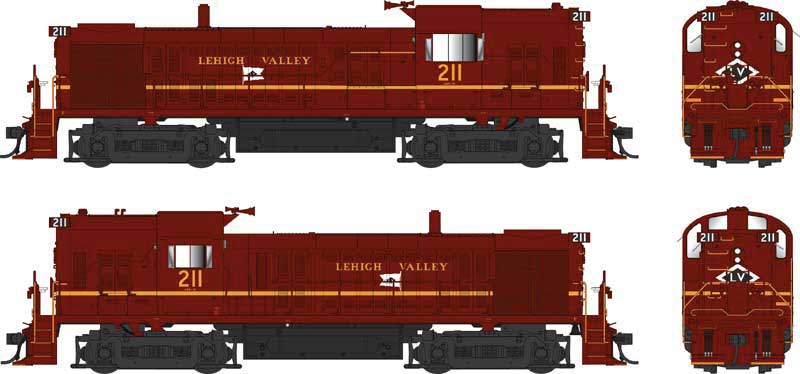 Alco RS3 Hammerhead High Hood - ESU LokSound and DCC -- Lehigh Valley #211 (Tuscan, yellow, Flag Logo)