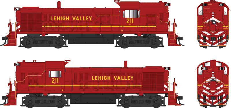 Alco RS3 Hammerhead High Hood - ESU LokSound and DCC -- Lehigh Valley #211 (Late Cornell Red, yellow, white)