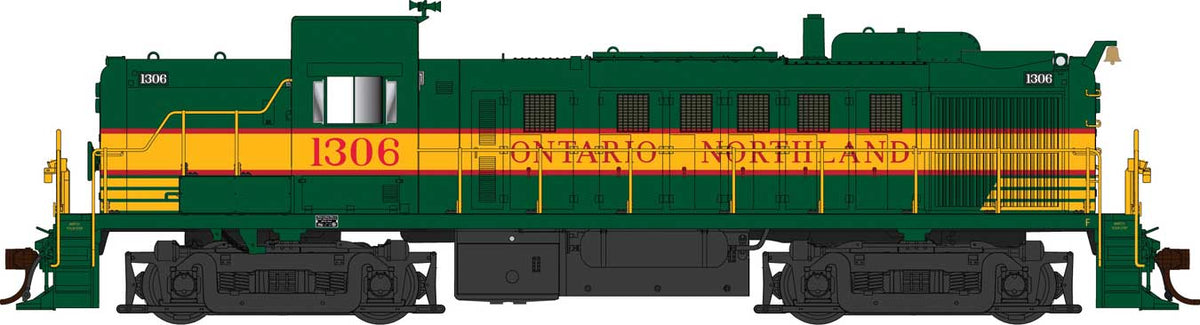 Alco RS3 - Standard DC -- Ontario Northland #1310 (green, yellow, red)