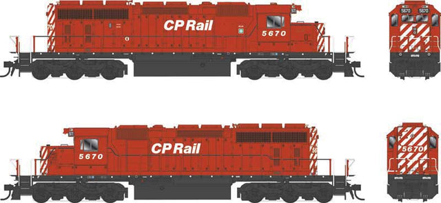 GMD SD40-2 - LokSound 5 and DCC - Executive Line -- Canadian Pacific #5670 (Action Red, white, black, No Multimark, 8" Stripes)