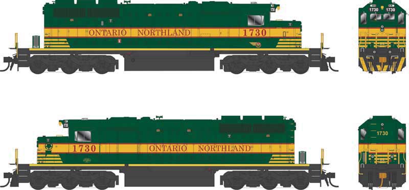 GMD SD40-2 - LokSound 5 and DCC - Executive Line -- Ontario Northland #1730 (Heritage Scheme, green, yellow, red)