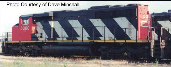 GMD SD40-2W - Standard DC -- Canadian National #5360 (Sergeant Stripes, black, white, red, No Dynamics)