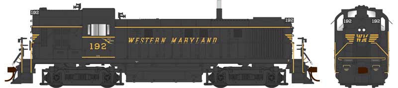 Alco RS3 Hammerhead High Hood - ESU LokSound and DCC -- Western Maryland #193 (black, yellow, Speed Lettering)
