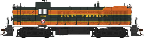 Alco RS3 Phase I - LokSound 5 and DCC -- Great Northern #220 (Omaha Orange, Pullman Green, yellow)