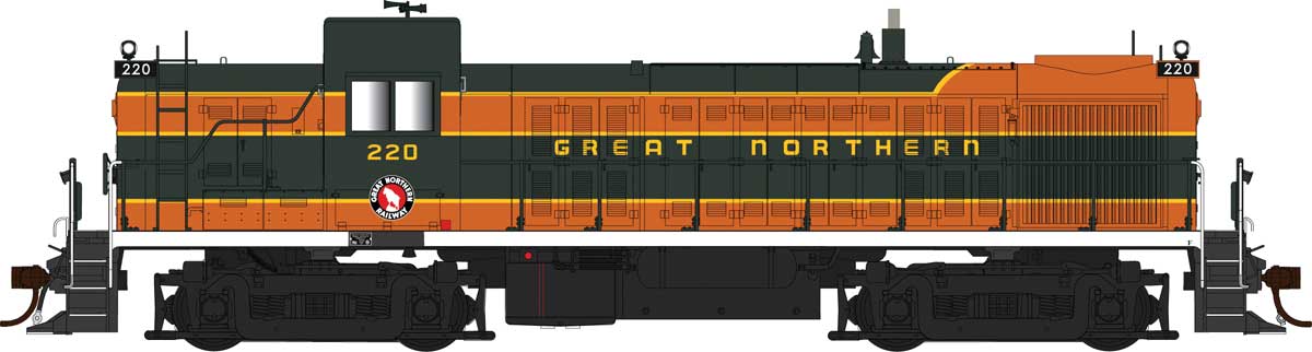 Alco RS3 Phase I - LokSound 5 and DCC -- Great Northern #223 (Omaha Orange, Pullman Green, yellow)