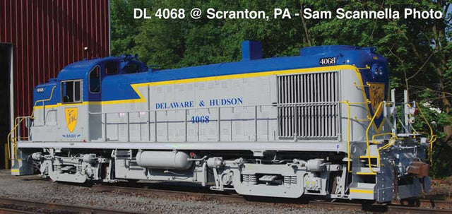 Alco RS3 Phase 1 - Standard DC -- Delaware & Hudson #4068 (2025 Restoration by DL, gray, blue, yellow)
