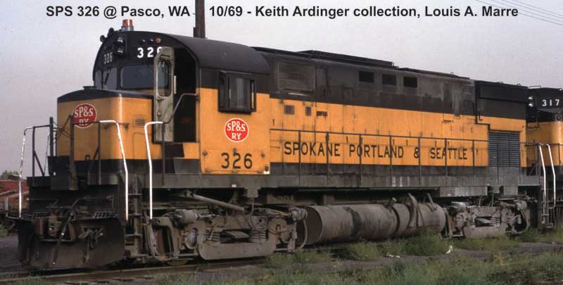 Alco C425 Low Nose - Standard DC -- Spokane, Portland & Seattle #320 (yellow, Pullman Green, SP&S Ry. Logo)
