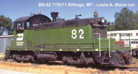EMD SW1 Phase II - ESU LokSound 5 Nano Sound and DCC -- Burlington Northern #82 (Cascade Green, black, white)