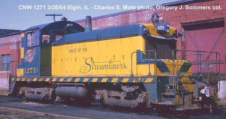 EMD SW1 Phase III - ESU LokSound 5 Nano Sound and DCC -- Chicago & North Western #1268 (As-Delivered, yellow, green, Streamliners Slo