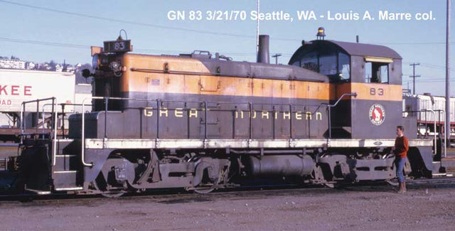 EMD SW1 Phase II - Standard DC -- Great Northern #82 (Simplified EB, Pullman Green, Omaha Orange)