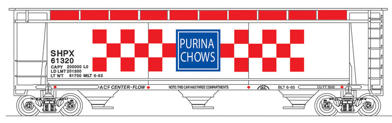 3-Bay Cylindrical Covered Hopper - Ready to Run - Executive Line -- Purina #61322 (white, red, blue)