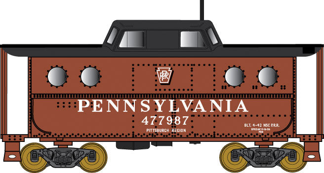 PRR Class N5C Steel Cabin Car (Caboose) - Ready to Run -- Pennsylvania Railroad #477987 (Pittsburgh, Tuscan, black, Shadow Keystone)