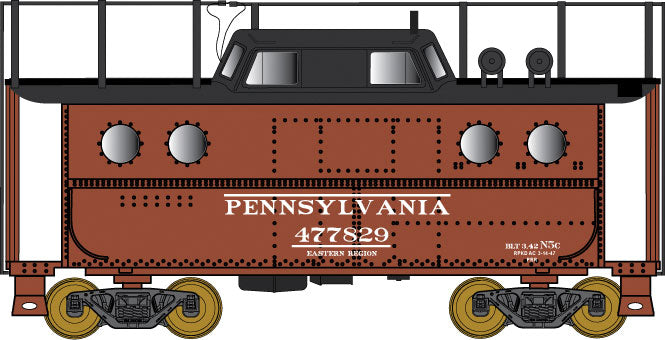 PRR Class N5C Steel Cabin Car (Caboose) w/Antenna - Ready to Run -- Pennsylvania Railroad #477829 (Eastern Region, Tuscan, black)