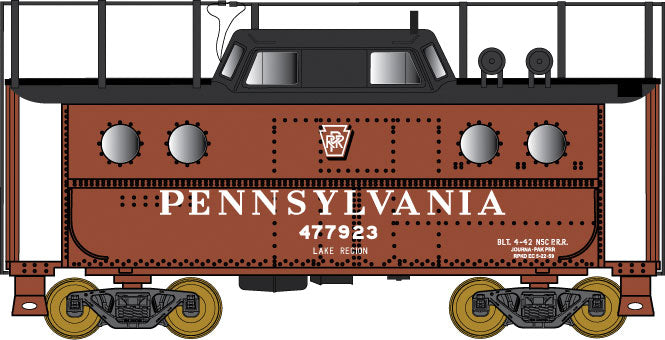 PRR Class N5C Steel Cabin Car (Caboose) w/Antenna - Ready to Run -- Pennsylvania Railroad #477923 (Lake Region, Tuscan, black, Shadow Keystone)