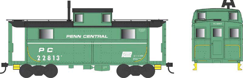 PRR Class N5 Steel Cabin Car (Caboose) - Ready to Run -- Penn Central #22813 (Jade Green, black, white Stripe, Small Logo)
