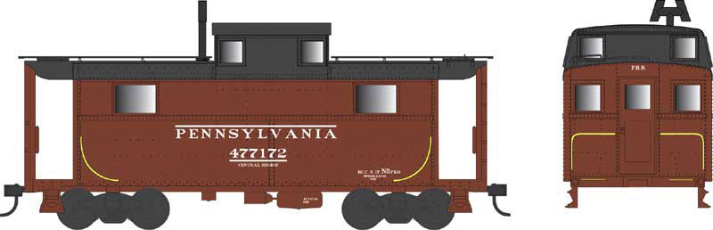 PRR Class N5 Steel Cabin Car (Caboose) - Ready to Run -- Pennsylvania Railroad #477148 (Early Scheme, Tuscan, black Roof)