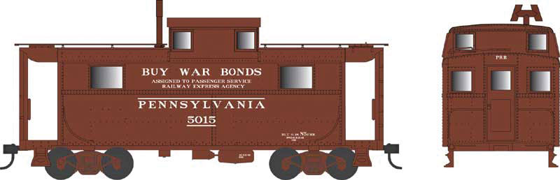 PRR Class N5 Steel Cabin Car (Caboose) - Ready to Run -- Pennsylvania Railroad #5015 (Early Scheme, Tuscan, REA & Buy War Bonds)