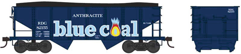 PRR Class GLa 2-Bay Open Hopper - Ready to Run -- Reading 82158 (blue, orange, Blue Coal Fantasy Graphics)