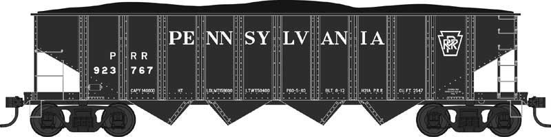 PRR Class H21a 4-Bay Hopper - Ready to Run -- Pennsylvania Railroad 923841 (black, Spelled-Out Roadname and Keystone)