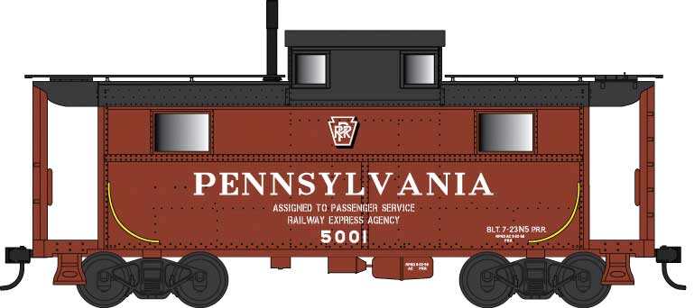PRR Class N5 Steel Cabin Car (Caboose) - Ready to Run -- Pennsylvania Railroad 5012 (REA Service, Tuscan, black, Shadow Keystone)