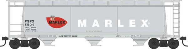 3-Bay Cylindrical Covered Hopper - Ready to Run - Executive Line -- Phillips Chemical Company 5501 (Blt. 5-64, gray, white, red, Marlex Logo)
