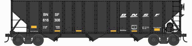 100-Ton 3-Bay Open Hopper with Coal Load - Ready to Run -- BNSF Railway #615195 (black, white, Wedge Logo, yellow conpicuity marks)