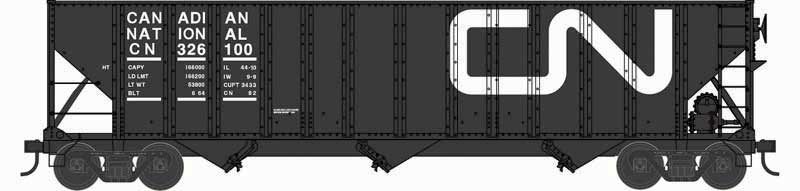 100-Ton 3-Bay Open Hopper with Coal Load - Ready to Run -- Canadian National #326124 (black, white, Large Noodle Logo)
