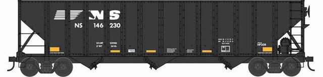 100-Ton 3-Bay Open Hopper with Coal Load - Ready to Run -- Norfolk Southern #146259 (black, Horse Head Logo)